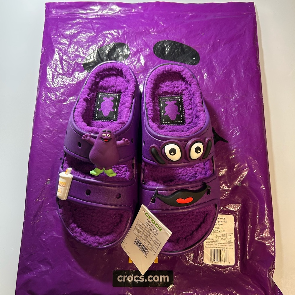 CROCS Purple Plush-Lined Sandals with Character Jibbitz - Picture 2 of 4